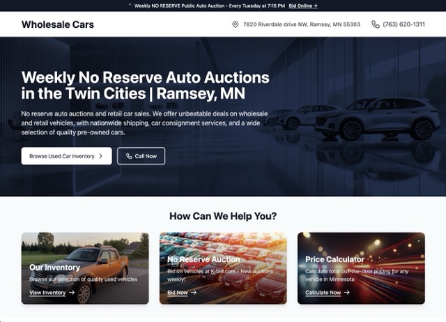 Wholesale Cars MN - Car Dealership Website